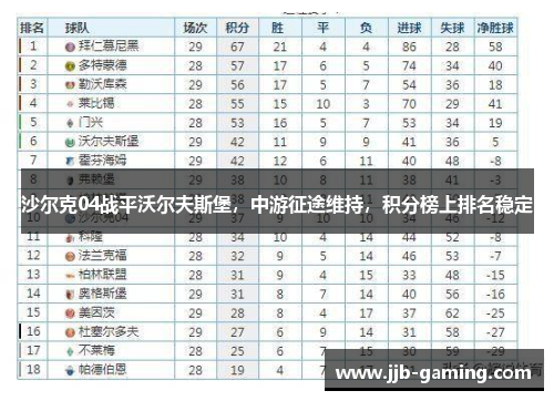 沙尔克04战平沃尔夫斯堡，中游征途维持，积分榜上排名稳定